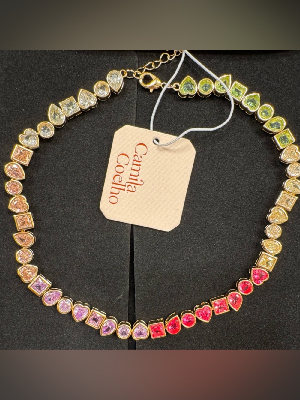 NEW! Camila Coelho Sparkling Pastel Rainbow Gemstone Bejeweled Tennis Necklace